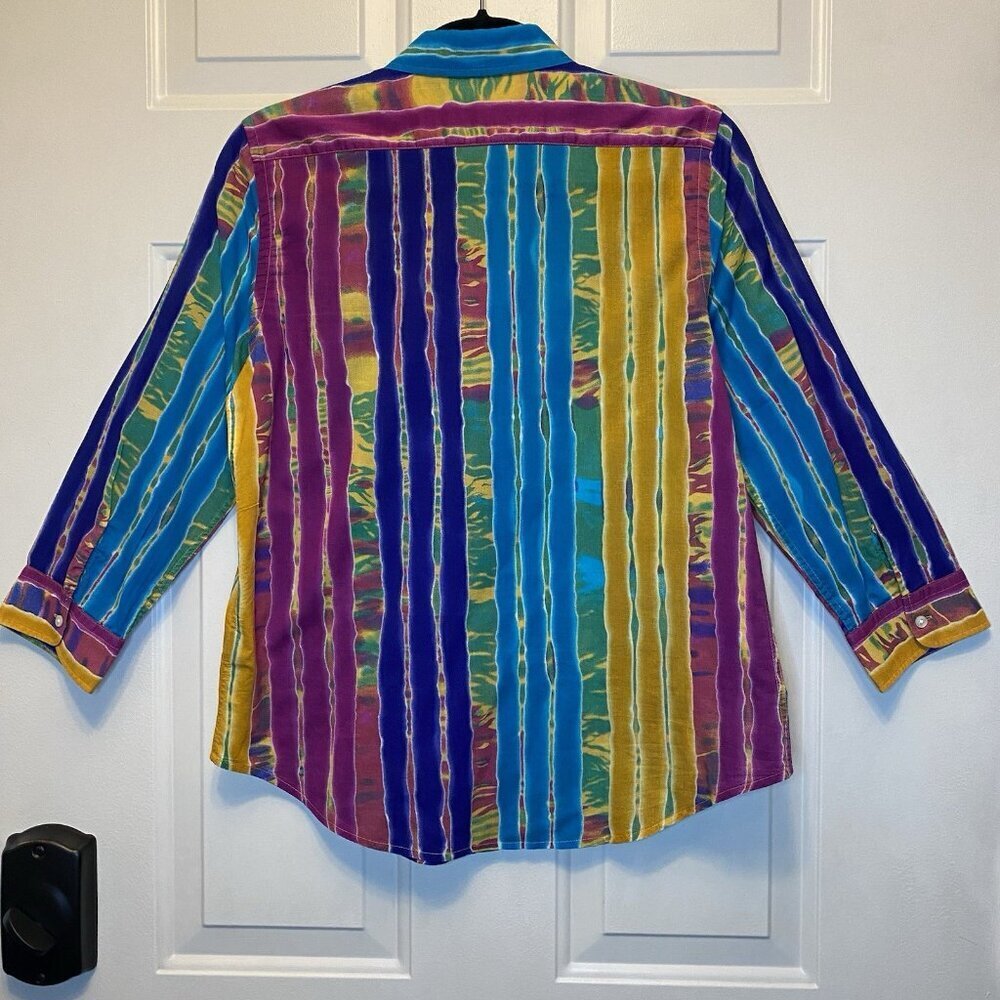 Lauren Ralph Lauren Striped Cotton Blouse Vibrant Colorful Top Sz S 3/4 Sleeves - Picture 2 of 12